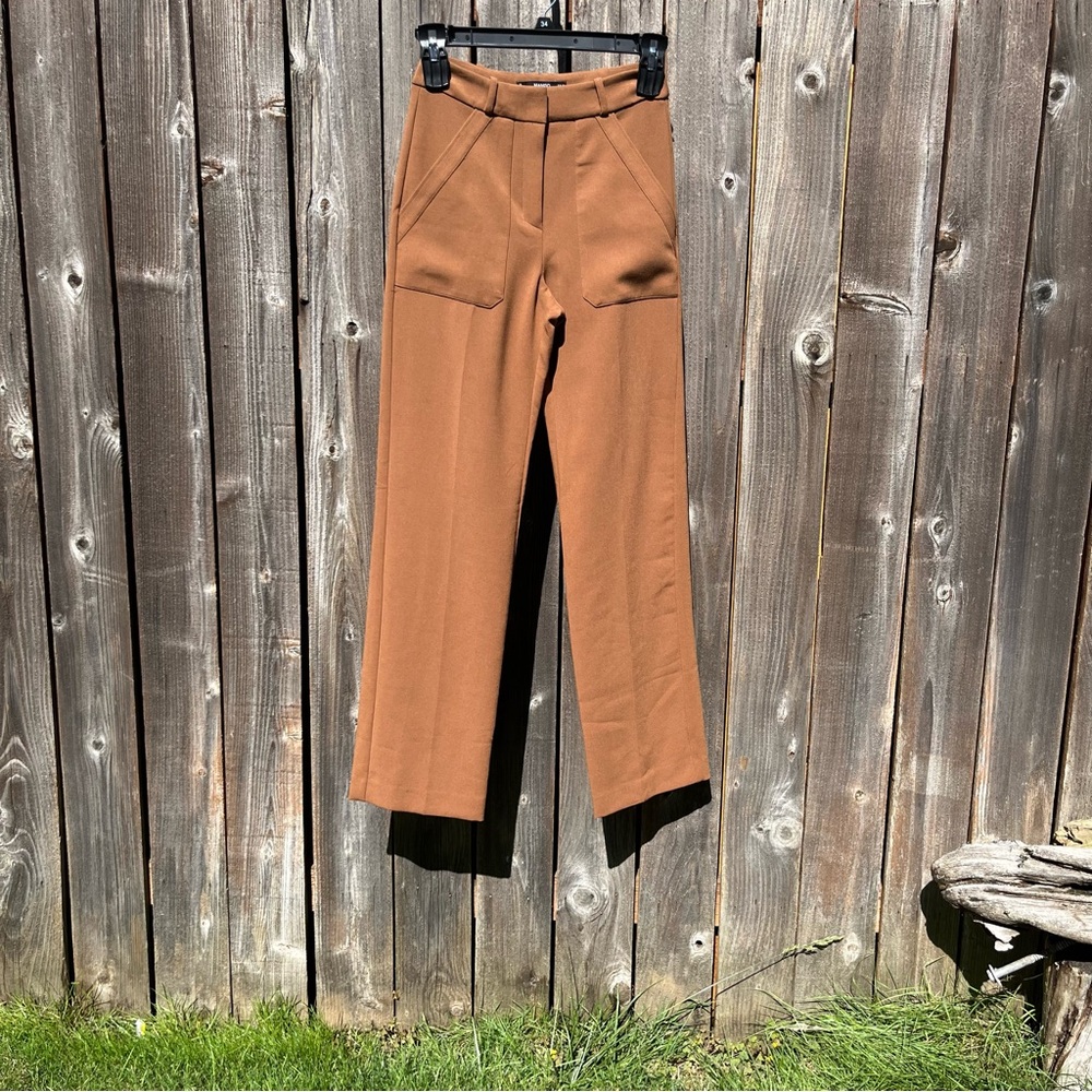 Mango Basics brown high rise wide leg trouser pants size 2